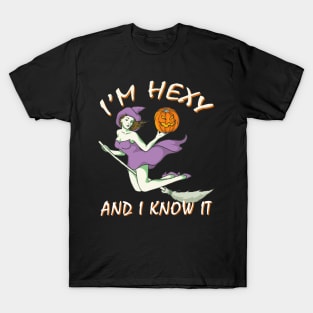 Witch on a Broom with Hexy Saying T-Shirt